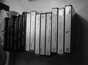 tapes on a bedside table